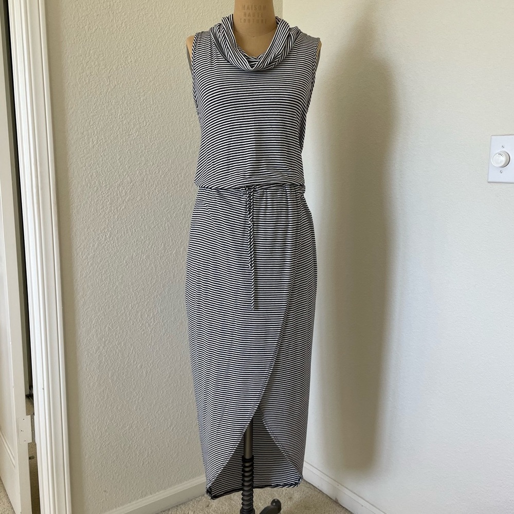 Anthropologie Dolan Striped Cowl Neck Wrap Dress in Black & White Size Med